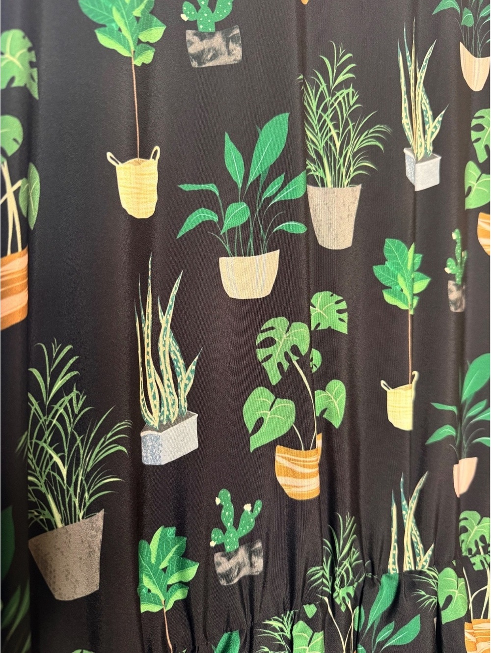 ELOQUII Plant Print Midi Shirt Dress Size 26 Black Button Front Long Sleeve - Picture 2 of 6
